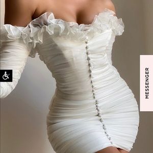 IVORY CHIFFON STRAPLESS RUFFLE DRESS